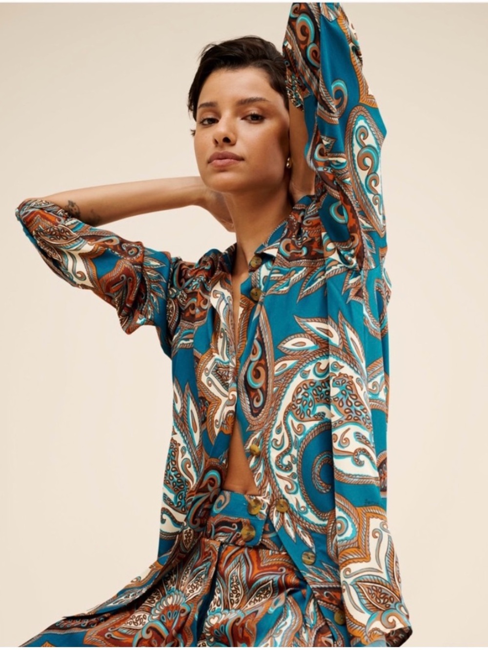 Farm Rio Paisley Print Button-Down Shirt